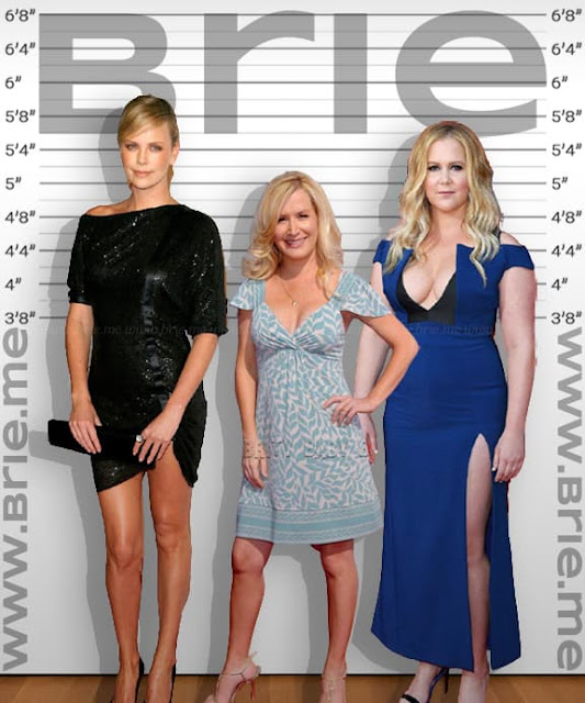 Angela Kinsey standing with Charlize Theron and Amy Schumer