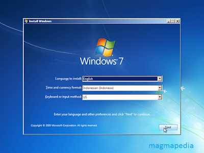 tampilan utama instalan windows 7