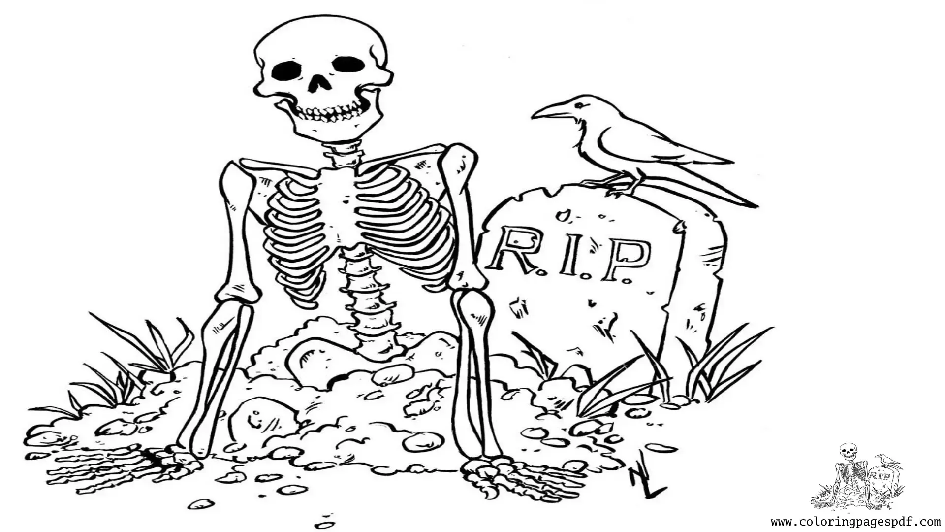Coloring Page Of A Skeleton Coming Out Of Grave