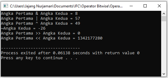 contoah aplikasi operator bitwise c++