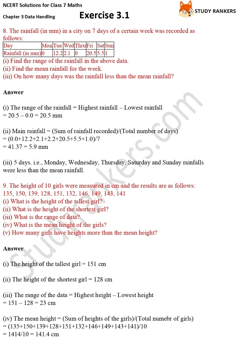 NCERT Solutions for Class 7 Maths Ch 3 Data Handling Exercise 3.1 4