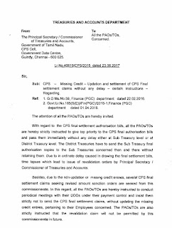 CPS - MISSING CREDIT UPDATION & SETTLEMENT OF CPS FINAL SETTLEMENT CLAIMS WITHOUT ANY DELAY - REGARDING CIRCULAR...