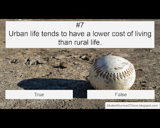 Urban life tends to have a lower cost of living than rural life. Answer choices include: true, false