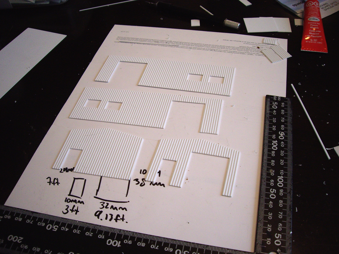 4 hand-cut styrene walls for a scratch built garage structure