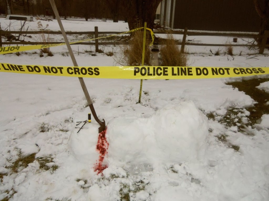 Snowman crime scene.