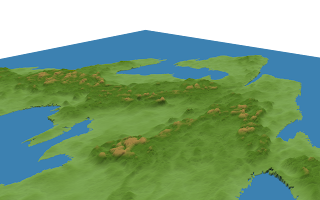 Feorad Isle, Calidar 3D view, pre-erosion terrain design, Lambert Conformal Conic Projection