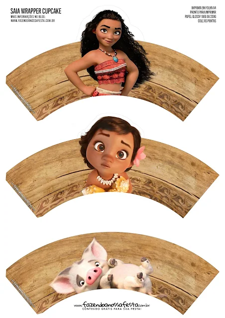 Moana Party Free Printable Wrappers and Toppers for Cupcakes. 