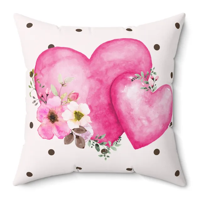 Spun Polyester Square Valentine Pillow Pink Cute Watercolour Hearts