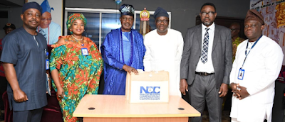 L-R: Mr. Kunle Olorundare,, Principal  Manager, Technical Standard and Network Integrity, Nigerian Communications Commission (NCC); Ms. Mistura Aruna, Head, Consumer Information and Education, NCC;  Chief, Ademola Odunade, the Ayingun Olubadan of Ibadanland; Prof Adewolu Akande, Chairman, Board of Commissioners, NCC; Mr.  Efosa Idehen, Director, Consumer Affairs Bureau, NCC and Mr. Akanbi Akinwale, Principal Manager, Ibadan Zonal Office NCC, during the 3rd Village Square Dialogue with telecom consumers held in Ibadan recently.