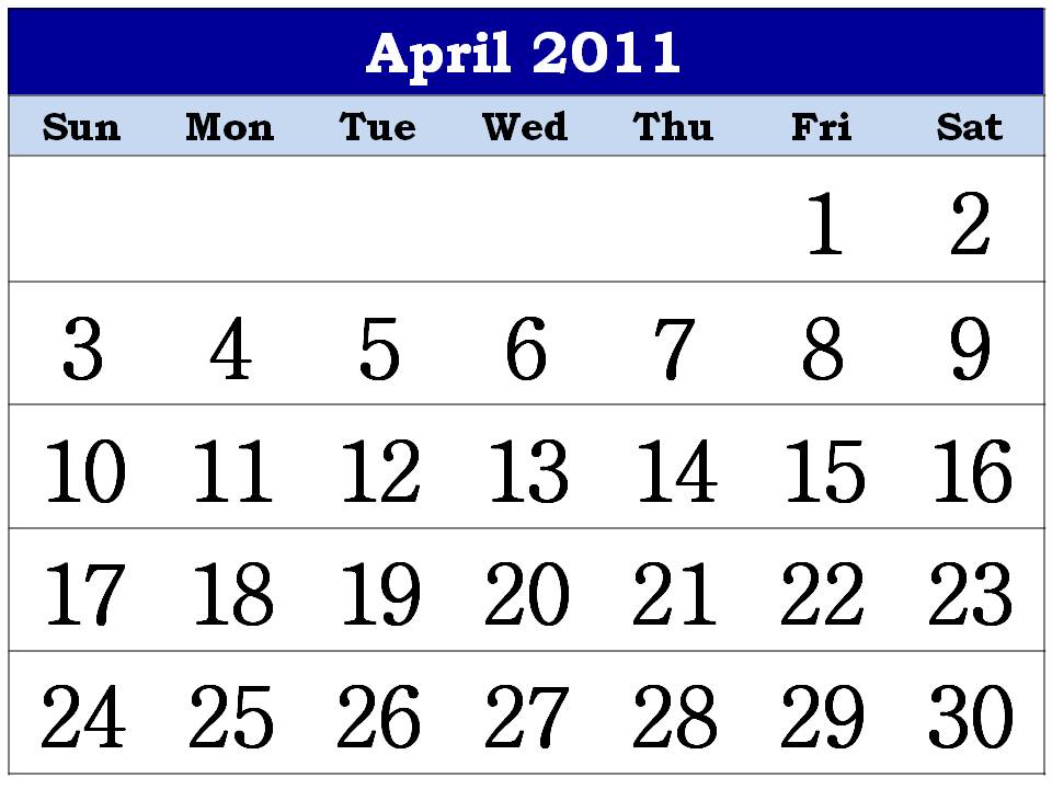 2011 calendar april. April 2011 Calendar