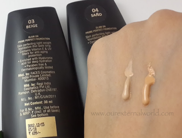 Faces Glam On Prime Perfect Foundation - Review, Swatches, Foundation for all skin types