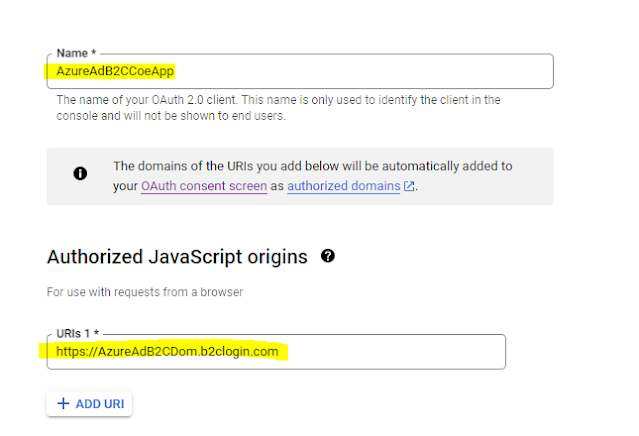 Add Name of your oAuth client application and url of azure active directory b2c tenant