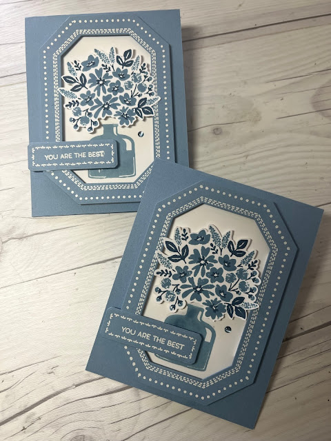 Greeting card created with Boho Blue Countryside Corners and Stampin' Up! Bottled Happiness Bundle