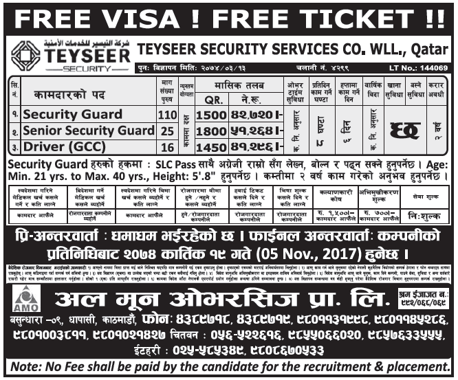Free Visa Free Ticket Jobs in Qatar for Nepali, Salary Rs 51,264