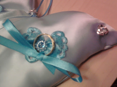 Light blue butterfly wedding ring cushion