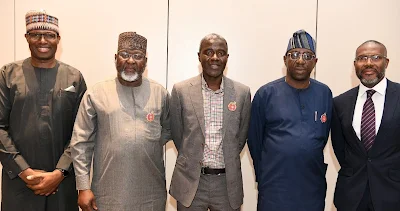 L-R: President, Association of Licensed Telecommunications Operators of Nigerian, Gbenga Adebayo; Executive Commissioner, Technical Services, Nigerian Communications Commission (NCC), Ubale Maska; Executive Vice Chairman/Chief Executive Officer, NCC, Aminu Maida; Executive Commissioner,  Stakeholder Management, NCC, Adeleke Adewolu; and President, Association of Telecommunications Companies of Nigeria, Tony Emoekpere, at NCC EVC’s interactive session with chief executives of telecom companies in Nigeria, in Lagos on Thursday (November 16, 2023).