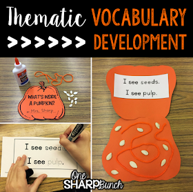 Do your student struggle with learning new vocabulary words?  Check out these tips for building vocabulary and making abstract words more concrete!  Plus, there are a variety of pumpkin ideas perfect for pumpkin week, like this pumpkin craft!