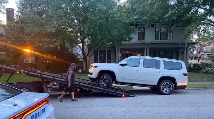 An SUV was towed Friday night from the front of the home of the Tennessee lady stole on her run.