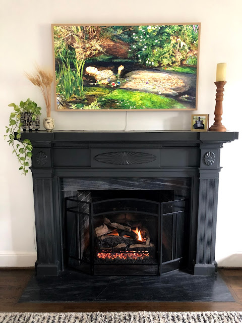 black fireplace surround