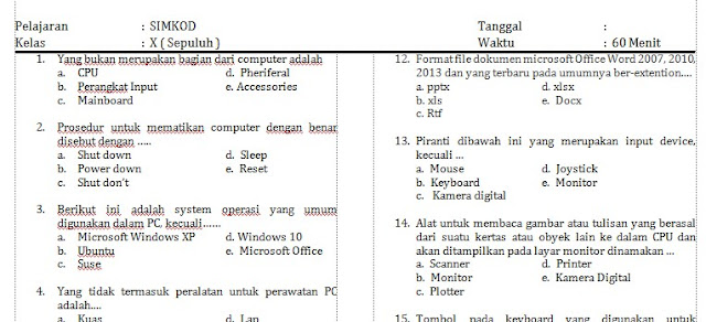 Soal Simkomdig Kelas X Semester 2 Smk Tkj Pat Pas Semester Genap Lengkap Dengan Kunci Jawaban Simulasi Komputer Dasar Digital Tahun Ajaran 2019 2020 Aulaku Com Media Informasi Ter Update