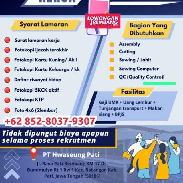 Banyak Lowongan Kerja Pegawai Pabrik PT Hwaseung Pati