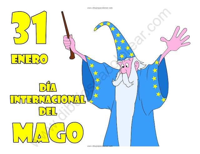 Dia Internacional del Mago dibujo a color y para colorear