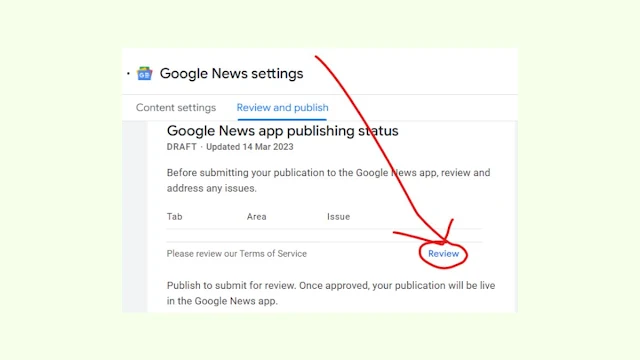 Google news setting: Review button