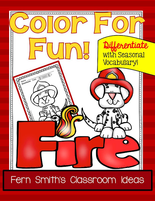 Fern Smith's Classroom Ideas Color For Fun - Fire Safety - Differentiated Seasonal Vocabulary at Teacherspayteachers.