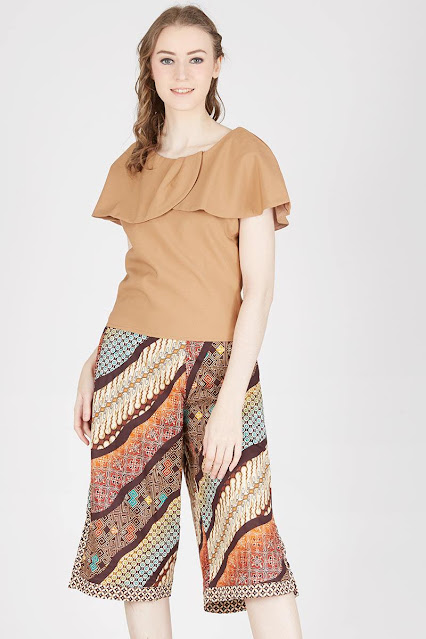 kulot batik muslim, Celana Cokelat Full Batik Combi
