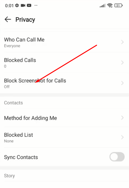 imo block screenshot for calls
