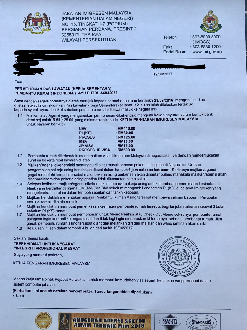 Kelulusan Permit Pembantu Rumah