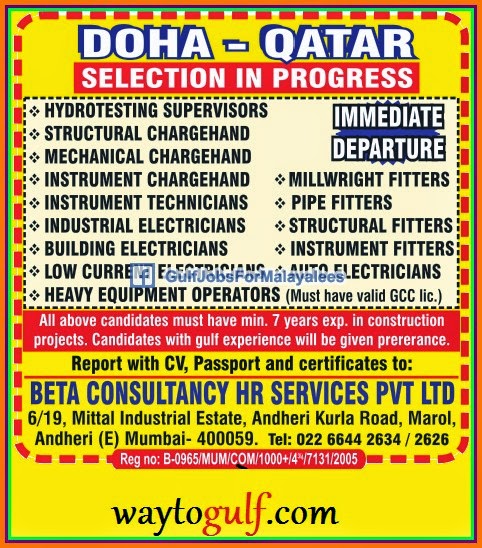 Doha Qatar Urgent job Vacancies