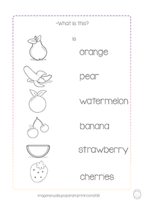 ficha de Inglés para imprimir con frutas