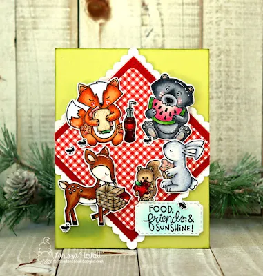 Food, Friends & Sunshine by Larissa Heskett for Newton's Nook Designs using Woodland Picnic Stamp Set + coordinating Dies, Frames Squared Die Set & Framework Die Set