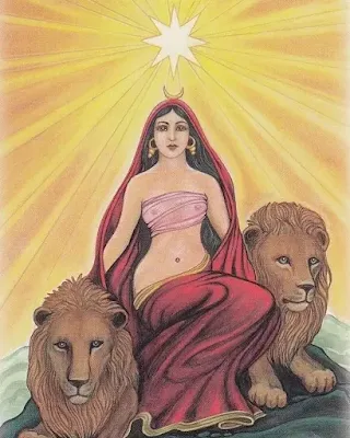 Diosa inana leones estrella de 8 puntas pintura dibujo