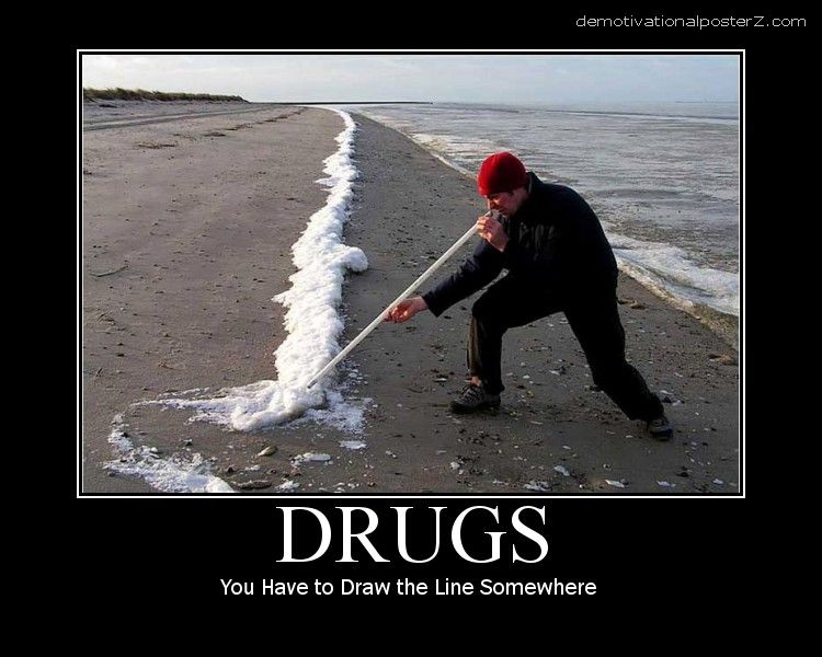 Snorting cocaine snow drugs on the beach - motivational poster