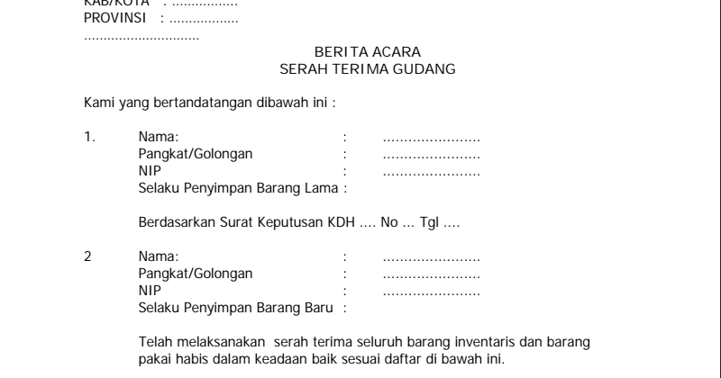 Contoh Berita Acara Inventarisasi Barang - JobsDB