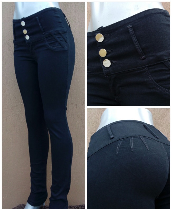 Pantalón de Pretina Alta con Pinzas Corte Colombiano - Color Negro