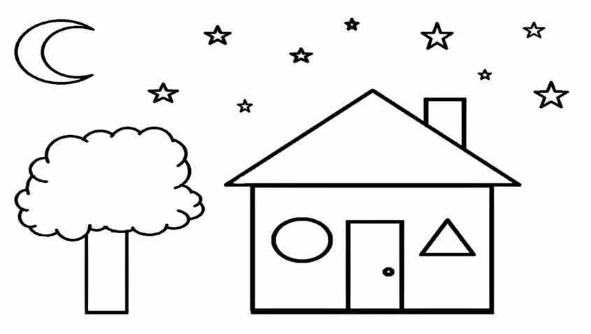  Menggambar rumah untuk anak TK dengan pemandangan bulan 