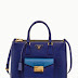 Prada Galleria Tote with Front Pocket in Two Tone Blue Saffiano Leather BN2674