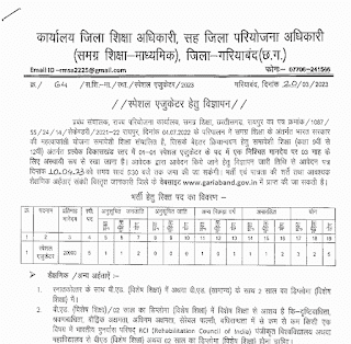 CG SHIKSHA VIBHAG LATEST JOBS 2023 | छत्तीसगढ़ शिक्षा विभाग समावेशी शिक्षा के अंतर्गत आई नई शैक्षणिक पदों के लिए वेकेंसी