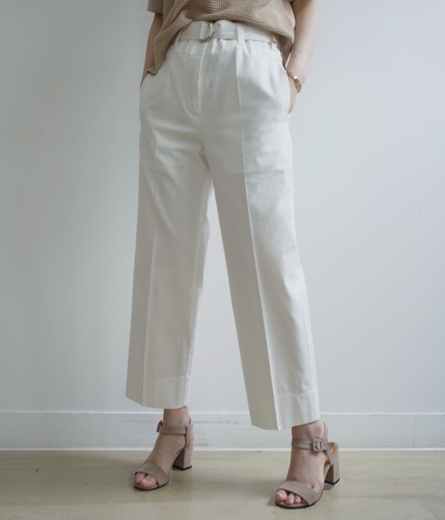 White Cotton Buckled Pants