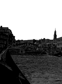 Silhouette of Venice with the gondola and bridge