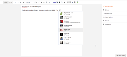 Blogger'da Google+ Çevrelerine Mention Gönderme Özelliği