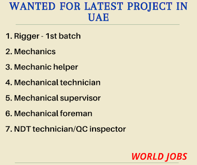 Wanted for Latest Project in UAE