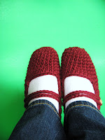 red burgundy mary jane maryjane crochet slippers