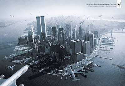 varios aviones atacando nueva york en publicidad de wwf