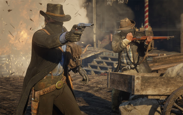 Rockstar Games Red Dead Redemption 2 Gameplay Trailer Stills masked gunmen