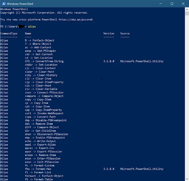 powershell aliases screenshot