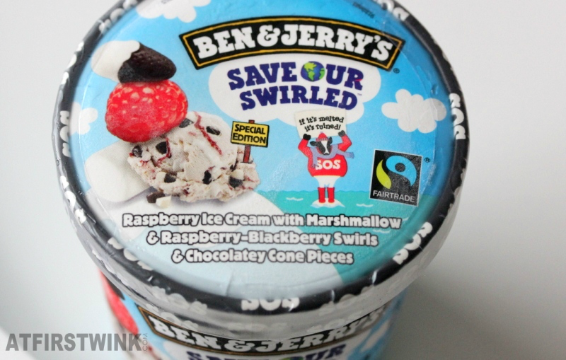 Pint of Ben & Jerry's Save our swirled | raspberry ice cream with marshmallow and raspberry-blackberry swirls and chocolatey cone pieces